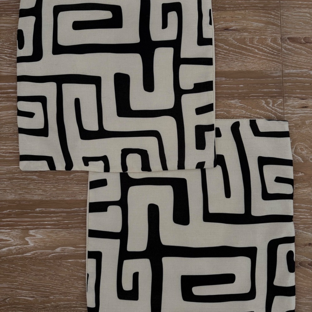 Set of 2 Geometric Throw Pillow Covers 18x18 Linen with Zipper